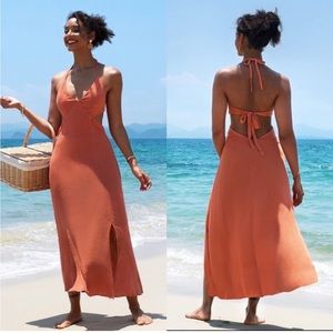 Cupshe Blair Halter Open Back Cutout Slit Woven Maxi Dress